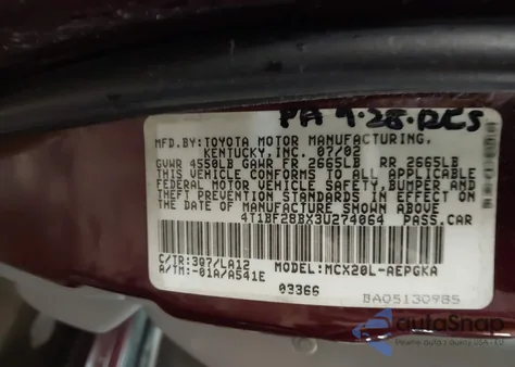 2003 Toyota Avalon Xls from USA, damaged, VIN 4T1BF28BX3U274064